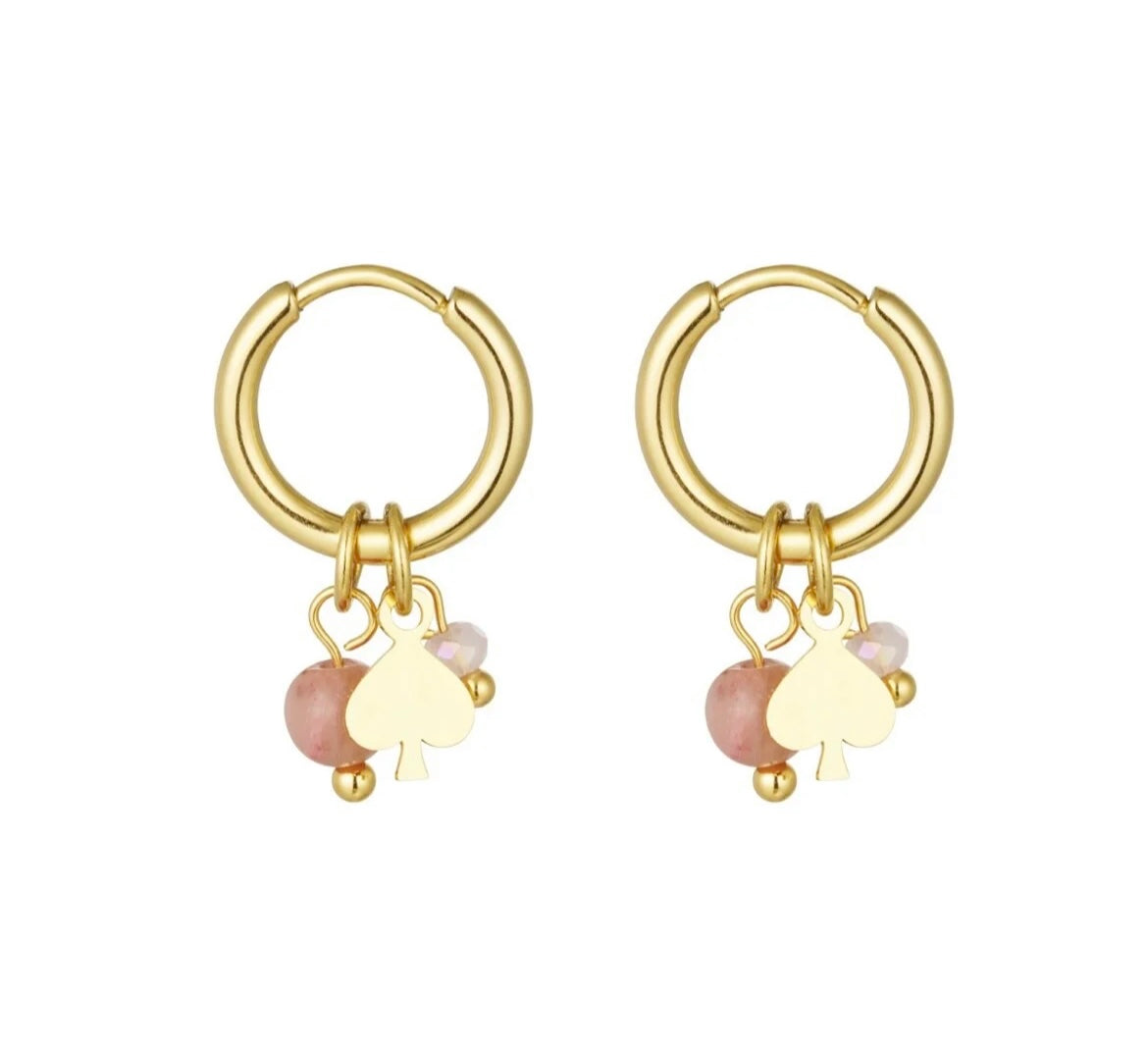 Golden Charm - Oorringen met muntjes en roze steentjes