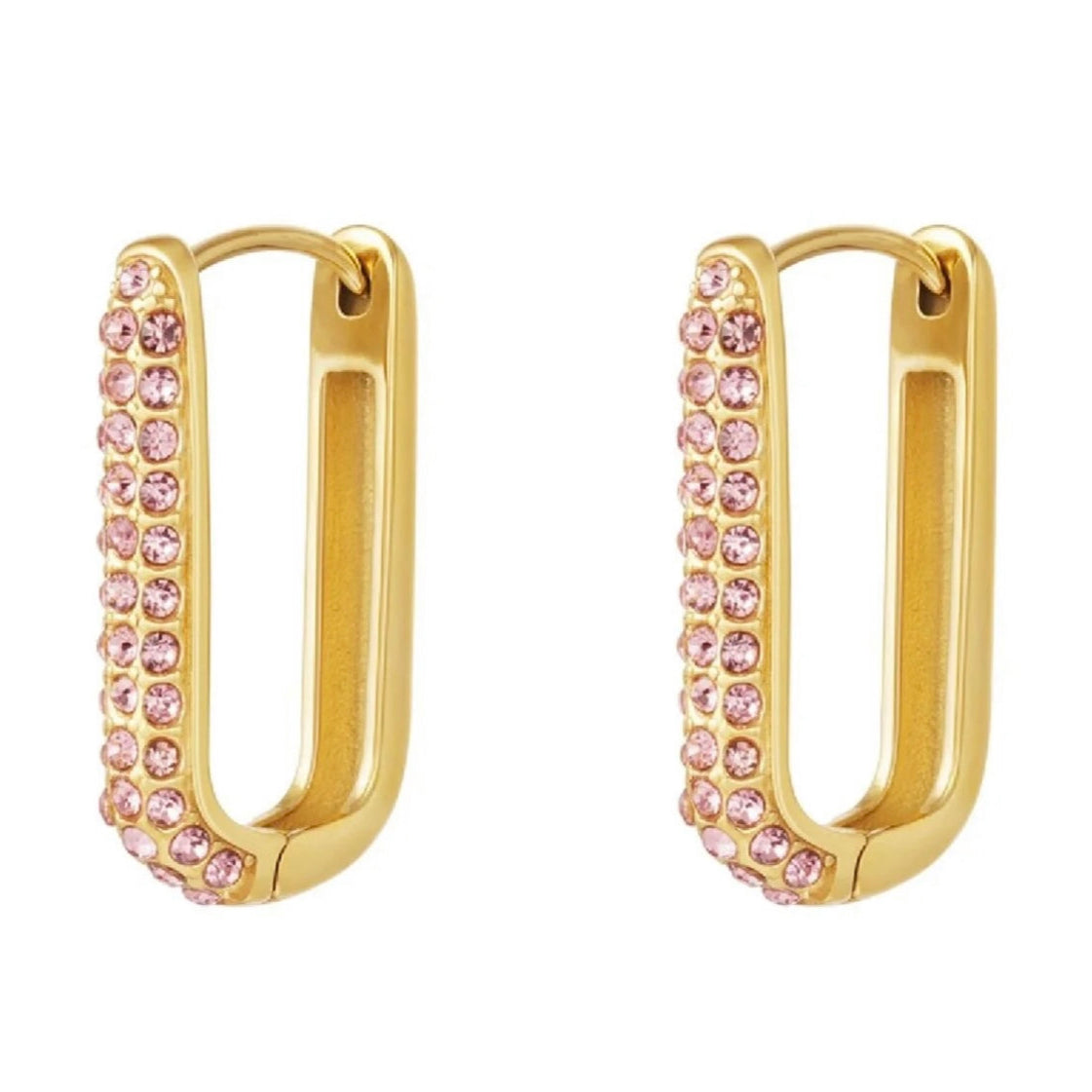 Pink oval - Ovale oorbellen met roze steentjes