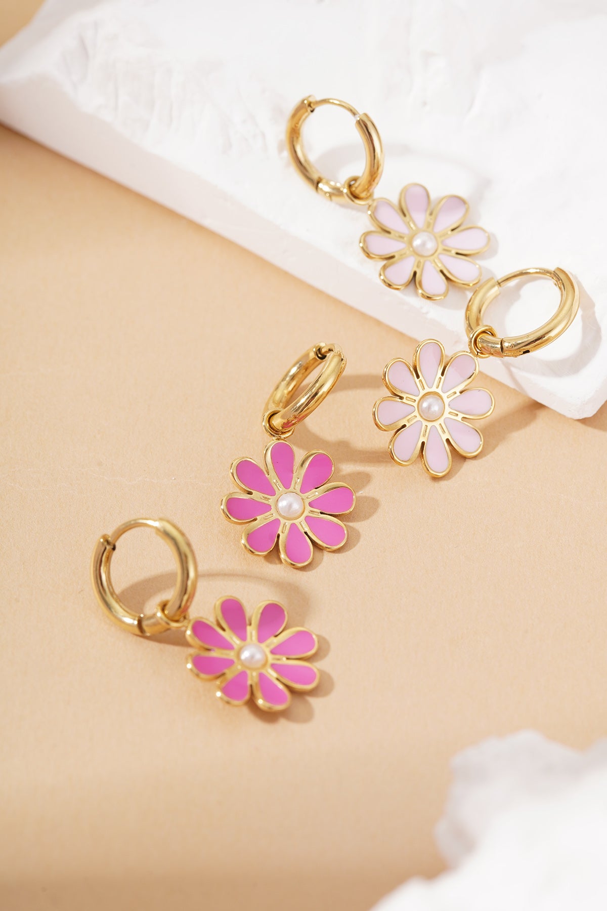 Pink Pop Flower - Oorringen met gekleurde bloem