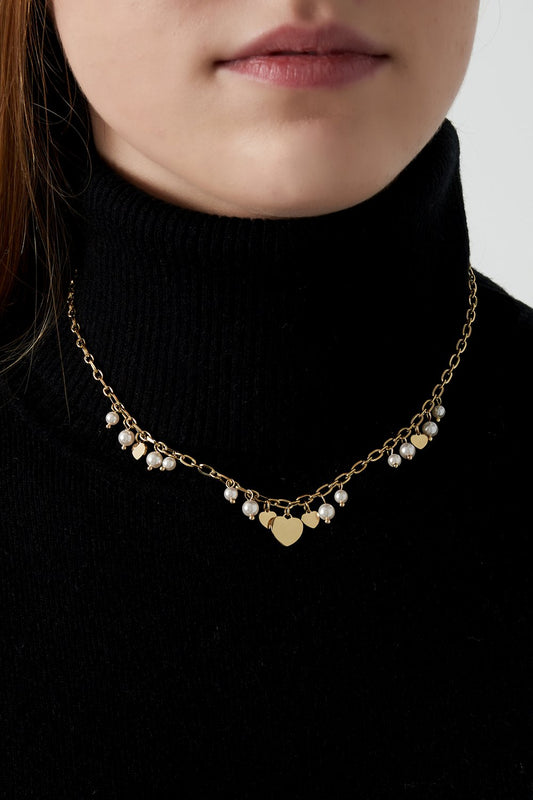 Pearl Love - Ketting met hartjes en parels