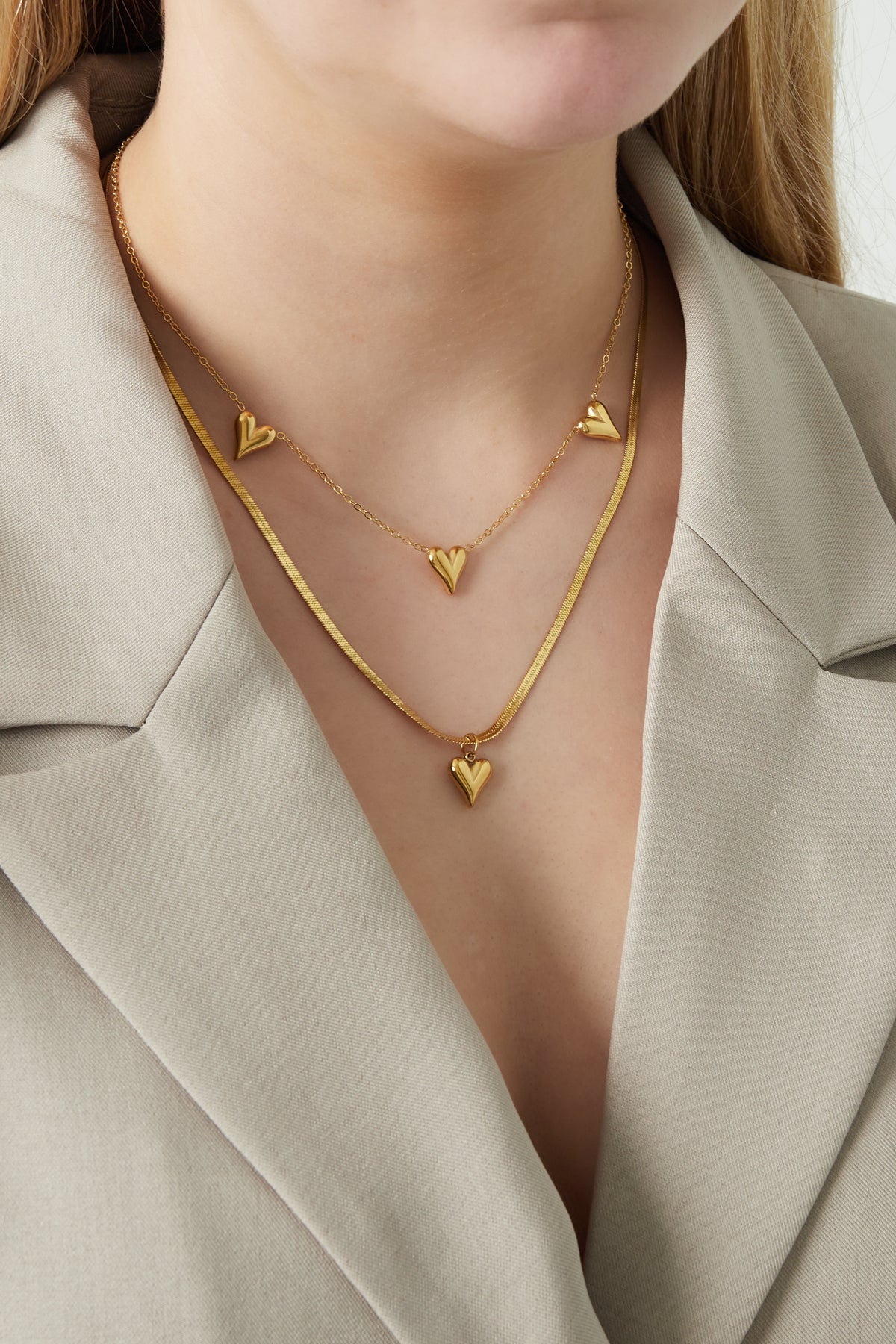 Dubbele ketting met hartjes