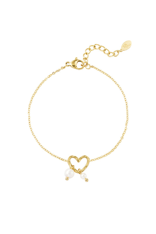 Armband met hartje en 2 parels