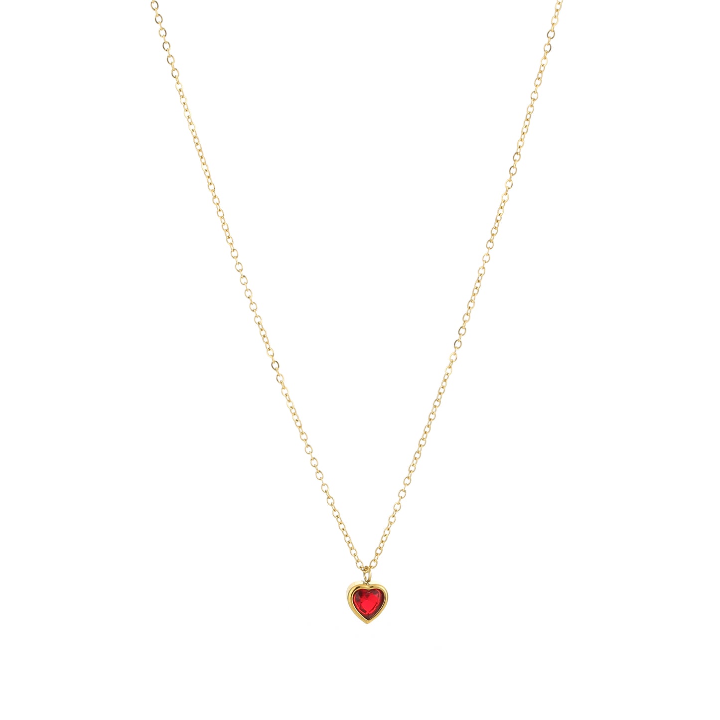 Hartjes ketting met rood steentje