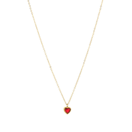 Hartjes ketting met rood steentje