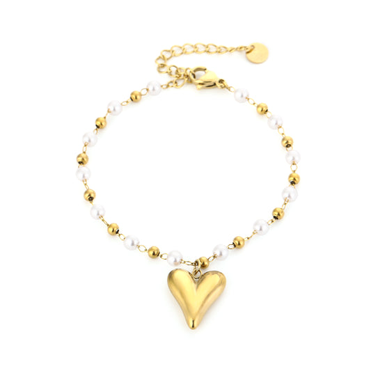Armband met hartje en parels