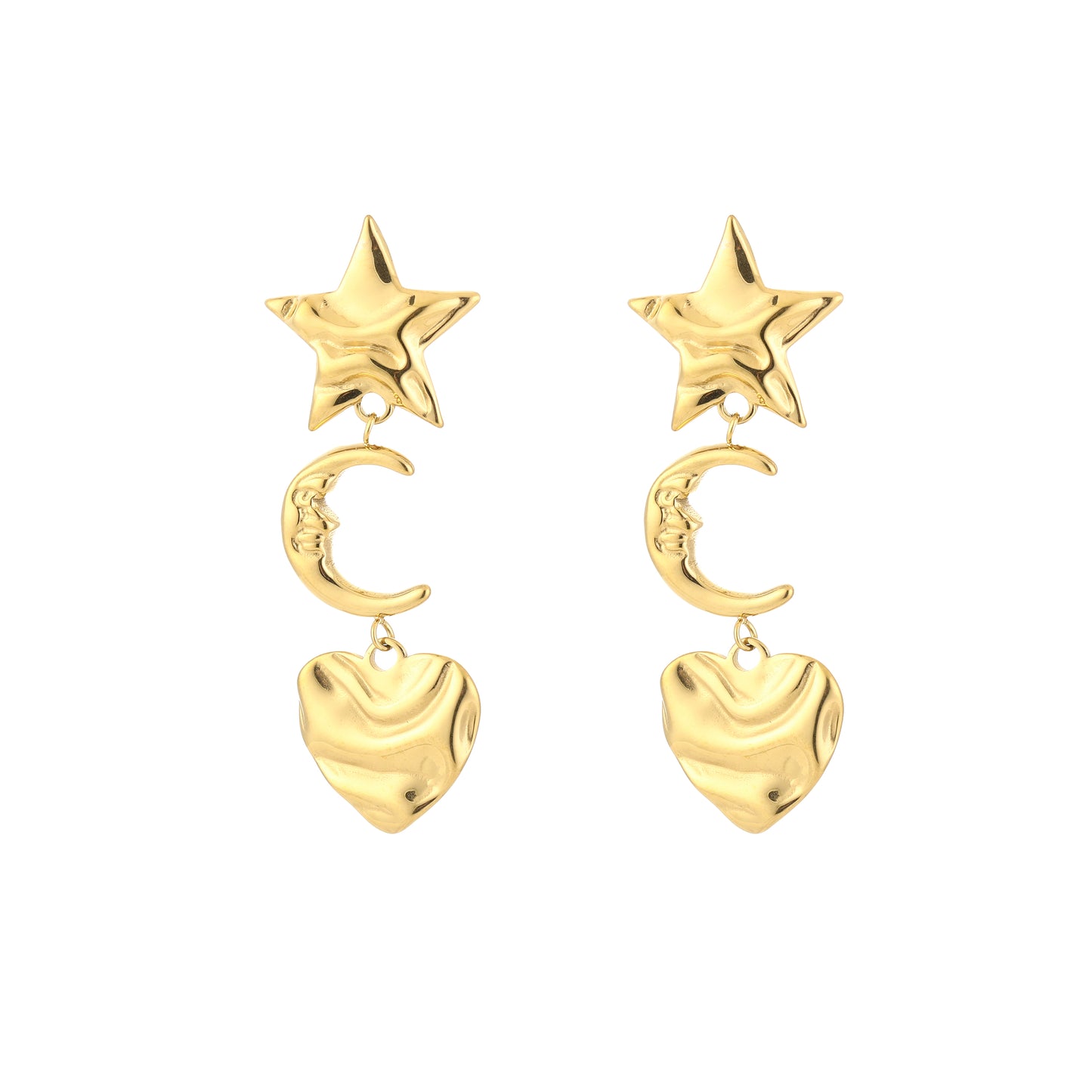 Oorbel met ster, maan en hart