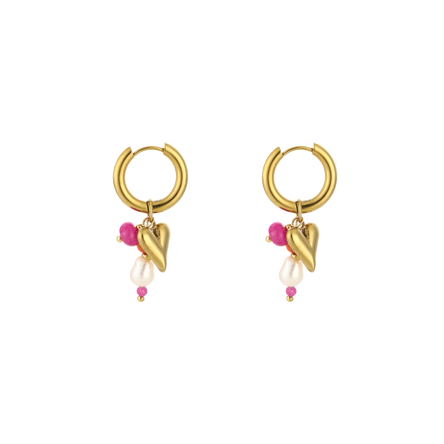 Rosy Heart - Oorringen met roze bedel en hart