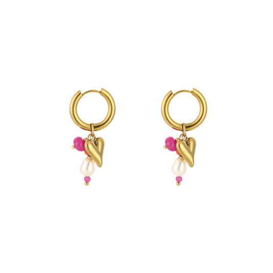 Rosy Heart - Oorringen met roze bedel en hart